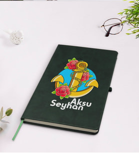 BK Gift Kişiye Özel Çapa Tasarımlı Yeşil Termo Deri Defter Model 4