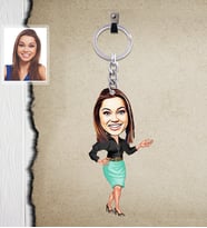 Kişiye Özel Öğretmen Karikatürlü  Ahşap Anahtarlık Bayan-8-Eco