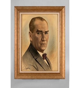 Altın Varaklı Paspartulu Çerçeveli Atatürk Tablo nt715