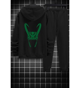 Unisex Floki Baskılı Eşofman Takımı (Siyah)