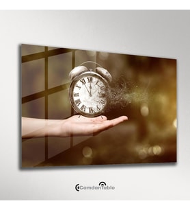 Avuç İçinde Saat Soyut Cam Tablo