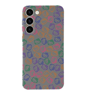 Samsung Galaxy S23 Uyumlu Lansman Kılıf Hello Kitty Tasarımlı İçi Kadife Kapak-Gri (Şeffaf)