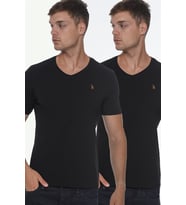 Dewberry Erkek Pamuklu V Yaka Tişört 2'li Set Siyah-Siyah T8568 Günlük Giyim, Casual Stil, Seyahat Gardırobu