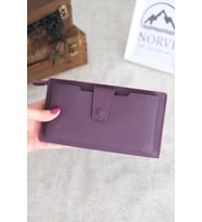 Telefon Bölmeli Hakiki Deri Fermuarlı Cüzdan (Mor)