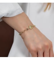 Goldium 14 Ayar Altın Kalem İşçilikli Zincirli Bileklik (Sarı)