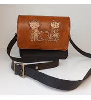 A Leather El Yapımı Hakiki Deri Kedi Desenli Kahverengi Askılı Kadın Omuz Çanta