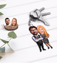 BK Gift Kişiye Özel Sevgililer Karikatürlü Ahşap Anahtarlık-100