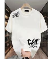 Baskılı Oversize Bisiklet Yaka T-shirt - Beyaz