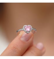 Pembe Taşlı Kalpli 925 Ayar Gümüş Bayan Yüzük, Sevgililer günü, Yıldönümü, Doğum Günü, Kalpli Yüzük