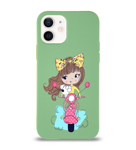 Apple iPhone 12 Uyumlu Lansman Kılıf Vespagirl Tasarımlı Altı Kapalı İçi Kadife Kaplı Silikon Kapak (Şeffaf)