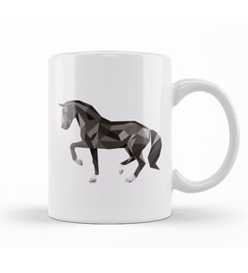 Geometric Animal Black Horse Kupa Bardak Porselen