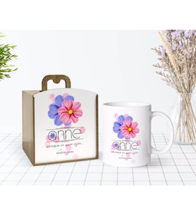 BK Gift Kişiye Özel Ahşap Kutuda Anneler Günü Temalı Anne Anlamı Tasarımlı Beyaz Kupa Bardak-1