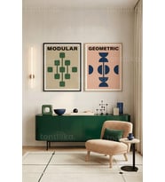 Modern Geometrik Sanat 2'li Ahşap Çerçeveli Tablo Seti
