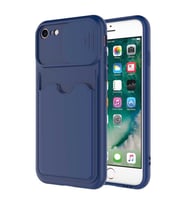 Apple iPhone 8 Kılıf Kartlık Cüzdan Özelliği Sürgülü Kaydırmalı Kamera Lens Koruma (Lacivert)
