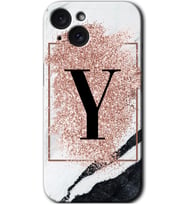 İphone 15 Plus Kılıf HD Desen Baskılı Kılıf - Pembe Mermer Desenli Y Harfi