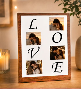 Kişiye Özel Masaüstü 4 Fotoğraflı LOVE Tasarım Ahşap Mdf Resimli Kolaj Çerçeve