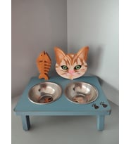 Ahşap Boyama Kedi Mama Kabı