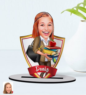 BK Gift Kişiye Özel İsimli Kadın Öğretmen Karikatürlü Ahşap Biblo Model-4