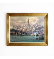 Tablore Galata Kulesi Ve İstanbul Manzaralı Altın Çerçeveli Kanvas Tablo Ev Salon Dekoru