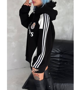 SİYAH BEYAZ OVERSİZE KAPŞONLU SWEAT MADRİD