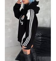 SİYAH BEYAZ OVERSİZE KAPŞONLU SWEAT MADRİD
