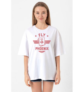 Top Gun Maverick Fly Like A Phoenix Beyaz Kadın Oversize Tshirt