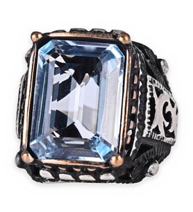 KAMBO El Yapımı 925 Ayar Gümüş Mavi Topaz Taşlı Erkek Yüzük - 17 gr