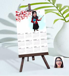BK Gift Kişiye Özel 15x21 cm Fotoğraf Kartlı Kadın Tesettürlü Öğretmen Karikatürlü Şövaleli 2024 Takvim-3