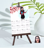 BK Gift Kişiye Özel 15x21 cm Fotoğraf Kartlı Kadın Tesettürlü Öğretmen Karikatürlü Şövaleli 2024 Takvim-3
