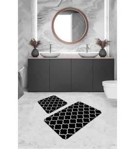 Siyah Fas Desen Banyo Halısı Klozet Takımı Paspas Seti BS227