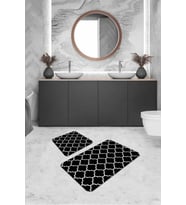 Siyah Fas Desen Banyo Halısı Klozet Takımı Paspas Seti BS227