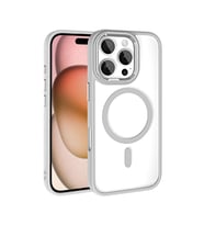 Apple iPhone 16 Pro Max için Magsafe ile uyumlu Kılıf Krom Silikon Kapak (Gümüş)