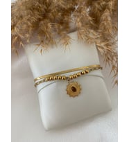 Kahve Taşlı Çift Zincir 316L Çelik Bileklik (Gold)