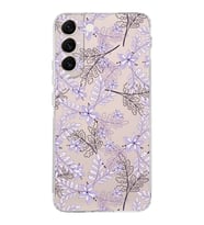 Samsung Galaxy S22 Plus  Kamera Korumalı Kapak Floral Lila Tasarımlı  Şeffaf Kılıf