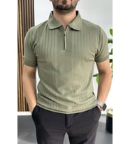 Erkek Çizgi Desenli Polo Yaka Açık Yeşil Edw458