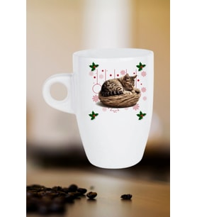 Yeni Yıl Uykucu Kedi Baskılı Kupa Bardak Porselen Latte Filtre Kahve Fincanı