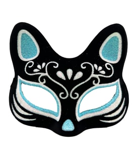 Siyah Renk Süet Kaplama Üzeri Gümüş Mavi Simli Kedi Maskesi 17x14 cm (Karışık)
