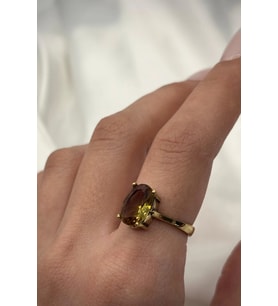 Vintage Paslanmaz Düz Kollu Elips Zultanit Doğal Bronz Doğal Taş Taşlı Ayarlanabilir Ço Unisex Yüzük