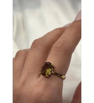 Vintage Paslanmaz Düz Kollu Elips Zultanit Doğal Bronz Doğal Taş Taşlı Ayarlanabilir Ço Unisex Yüzük