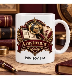 Araştırmacı Kupa Bardak Dünya Büyüteç ve Kitap Desenli