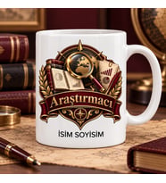 Araştırmacı Kupa Bardak Dünya Büyüteç ve Kitap Desenli