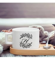 BK Gift Kişiye Özel Baş Harf İsimli Ahşap Altlıklı Seramik Fincan-4 , Meslek Hediyesi, Yeni İş Hediyesi