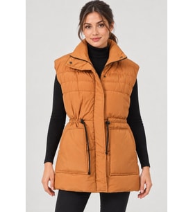 Dewberry Kadın %100 Polyester Yelek Taba Z9747 Katmanlı Kombin, Şehir ve Ofis Stili, Kazak ve Gömlek Kombini
