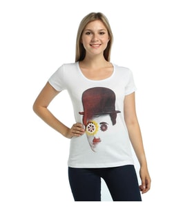 Bant Giyim - Charlie Chaplin Beyaz kadın T-shirt Tişört