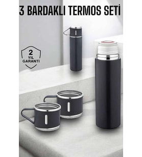 Paslanmaz Çelik 3’lü Termos Seti Vakumlu ve 8 Saat Isı Koruma