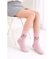 Retro Baskılı Kadın Çorap (Pembe)