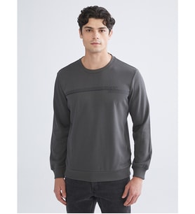 LCWAIKIKI Classic Antrasit Bisiklet Yaka Baskılı Erkek Sweatshirt