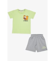 Breeze Girls & Boys Erkek Çocuk Şortlu Takım Sevimli Ayıcık Baskılı 1.5-5 Yaş, Fıstık Yeşili