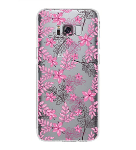 Samsung Galaxy S8 Plus  Kamera Korumalı Kapak Floral Pembe Tasarımlı  Şeffaf  Kılıf
