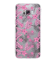 Samsung Galaxy S8 Plus  Kamera Korumalı Kapak Floral Pembe Tasarımlı  Şeffaf  Kılıf